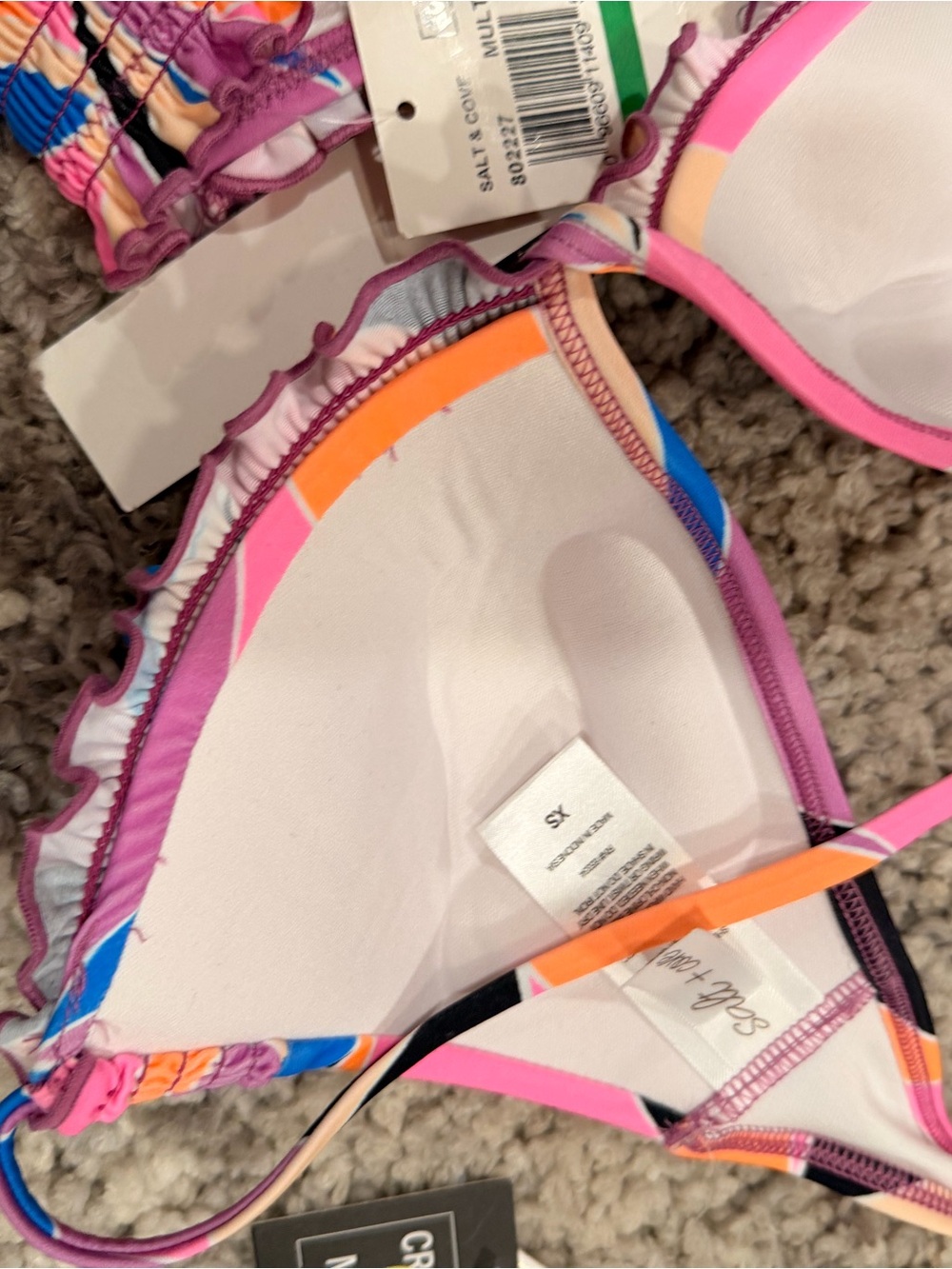 Macy's Pink Orange Blue Abstract Ruffle Bikini Set - Picture 8 of 9